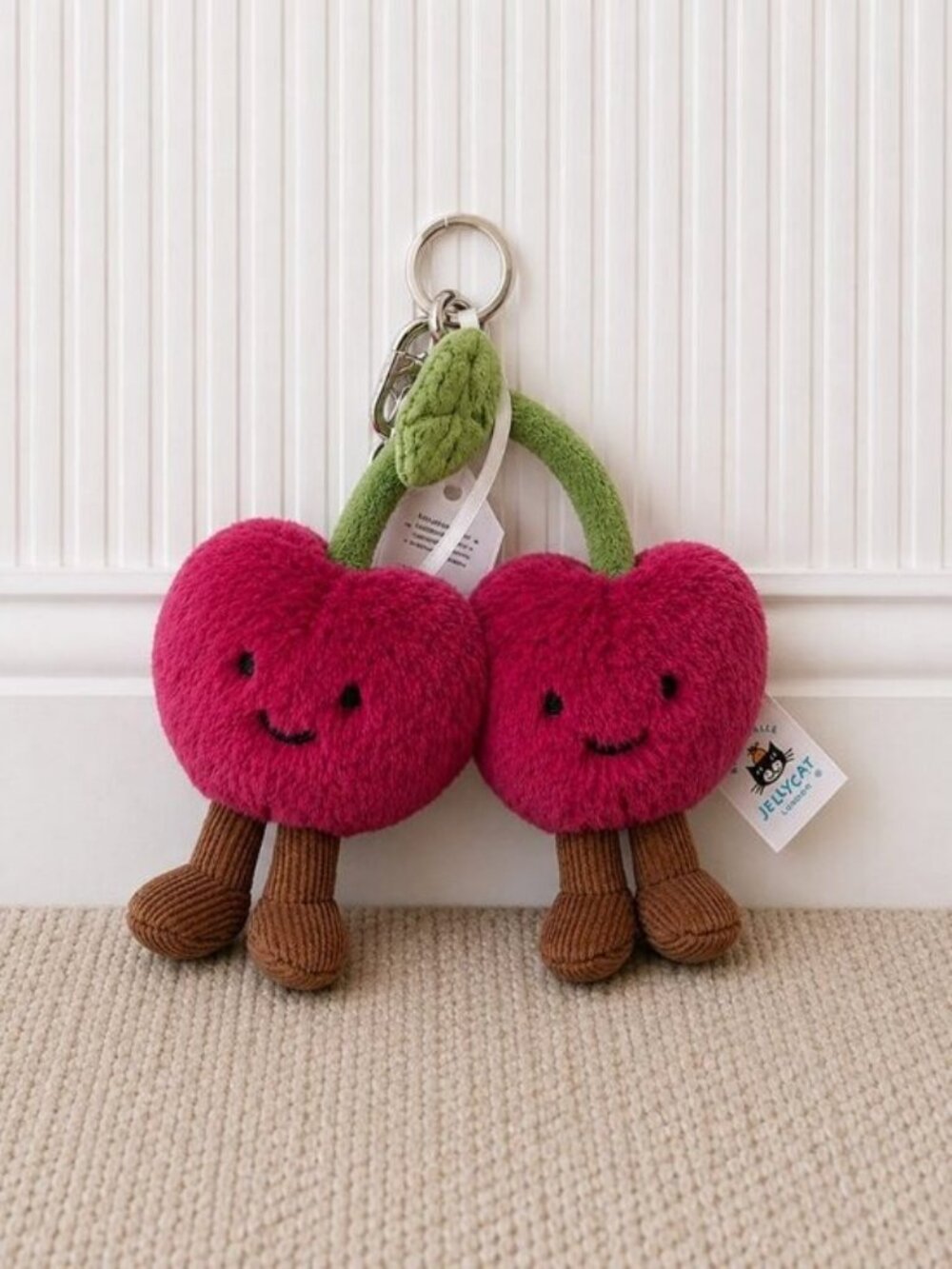 NWT Jellycat Amuseables Cherries Bag Charm Plush Keychain Clip
